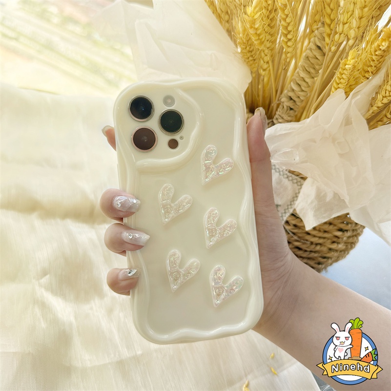 Xiaomi Redmi 12C A1 10C 10A 10 9 9A 9C 9T Redmi Note12 12s 11 11s 10 10s 9 9s Pro Xiaomi 12 11 Lite Poco X3 Pro Cream Wavy 3D Love Casing Ponsel Silikon Baru Dengan Mutiara DIY Gelang Tangan