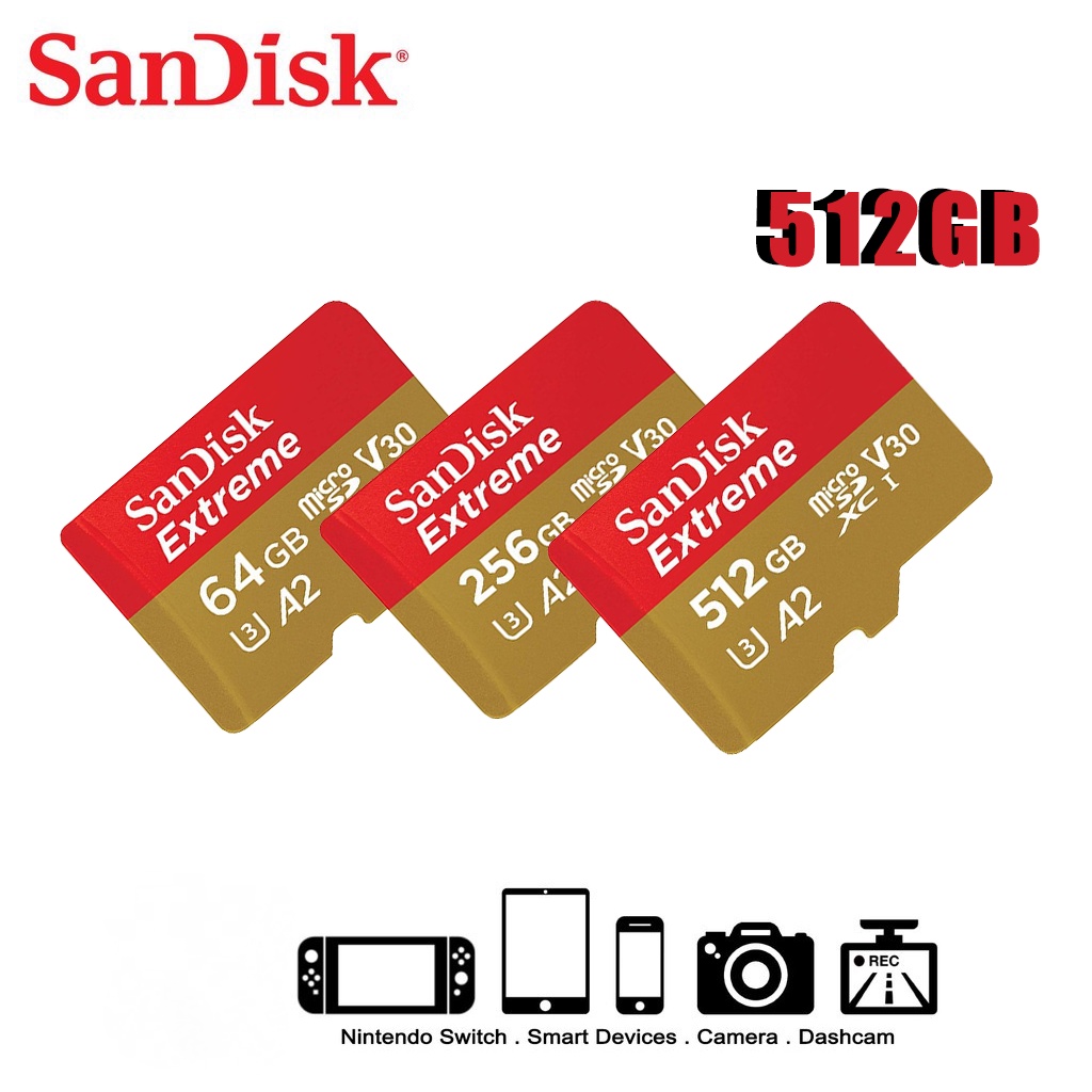 Sandisk Memory Card 512GB Dengan Adaptor - Up to 160MB/s 256GB 128GB 64GB C10 Micro SD Card