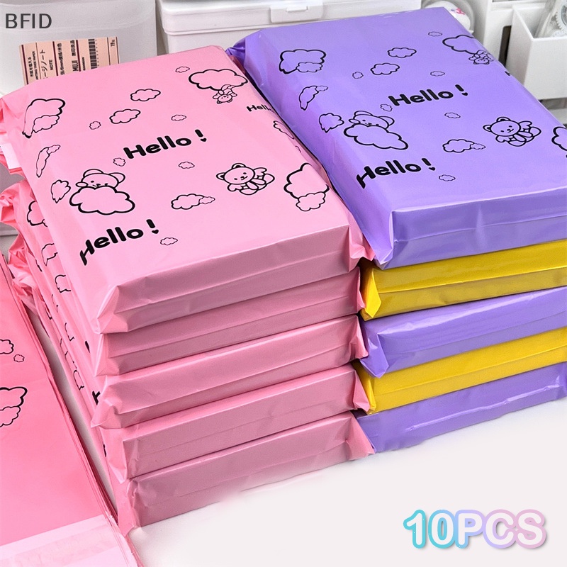 [BFID] 10pcs Colorful Bear Courier Bag Amplop Kemasan Kantong Pink Tahan Air Self Adhesive Seal Pouch Pengiriman Mailing Bag Transport Bag [ID]