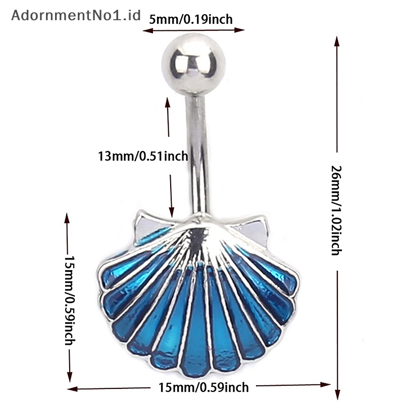 [AdornmentNo1] Kreatif perak biru Shell cincin perut baja Titanium kristal pusar cincin tubuh perhiasan untuk wanita Belly Ring