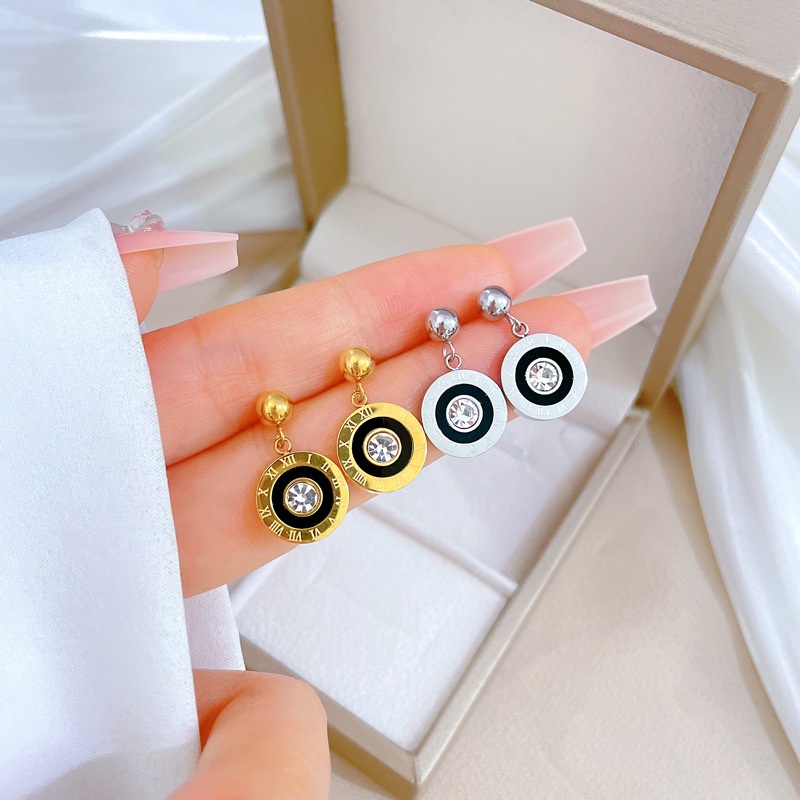 Anting stud juntai bulat zircon titanium stainless steel 316L import harga grosir bisa cod