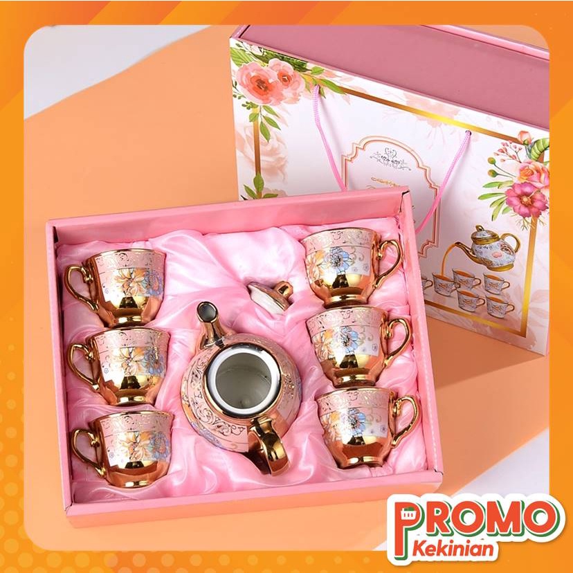PROMO KEKINIAN - 5345 Set Cangkir Teko Teapot Piring Set 5 IN 1 / Teko Set Premium Europe Classic St
