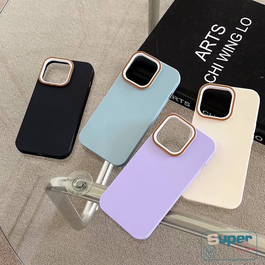 Simple Macaron Color Solid Color Phone Case Compatible for IPhone XR 7Plus 14 11 13 12 Pro Max 8Plus X XS MAX 7 8 Plus Luxury Skin Feel Anti-Fall Simple Metal Lens Frame Hard Cover