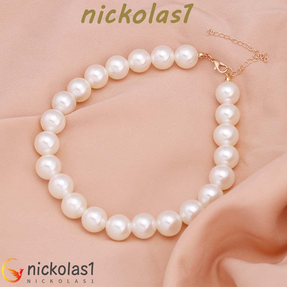 NICKOLAS1 Pearl Chokers Minimalis Mutiara Putih Elegan Perhiasan Fashion Manik-Manik Chunky Rantai Klavikula