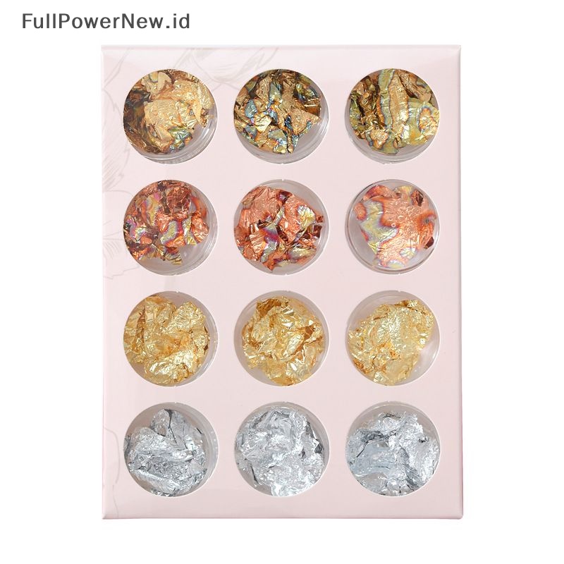 Power 12grids /Box Irregular Gold Silver Foil Paper Nail Glitter Alat Dekorasi Kuku ID