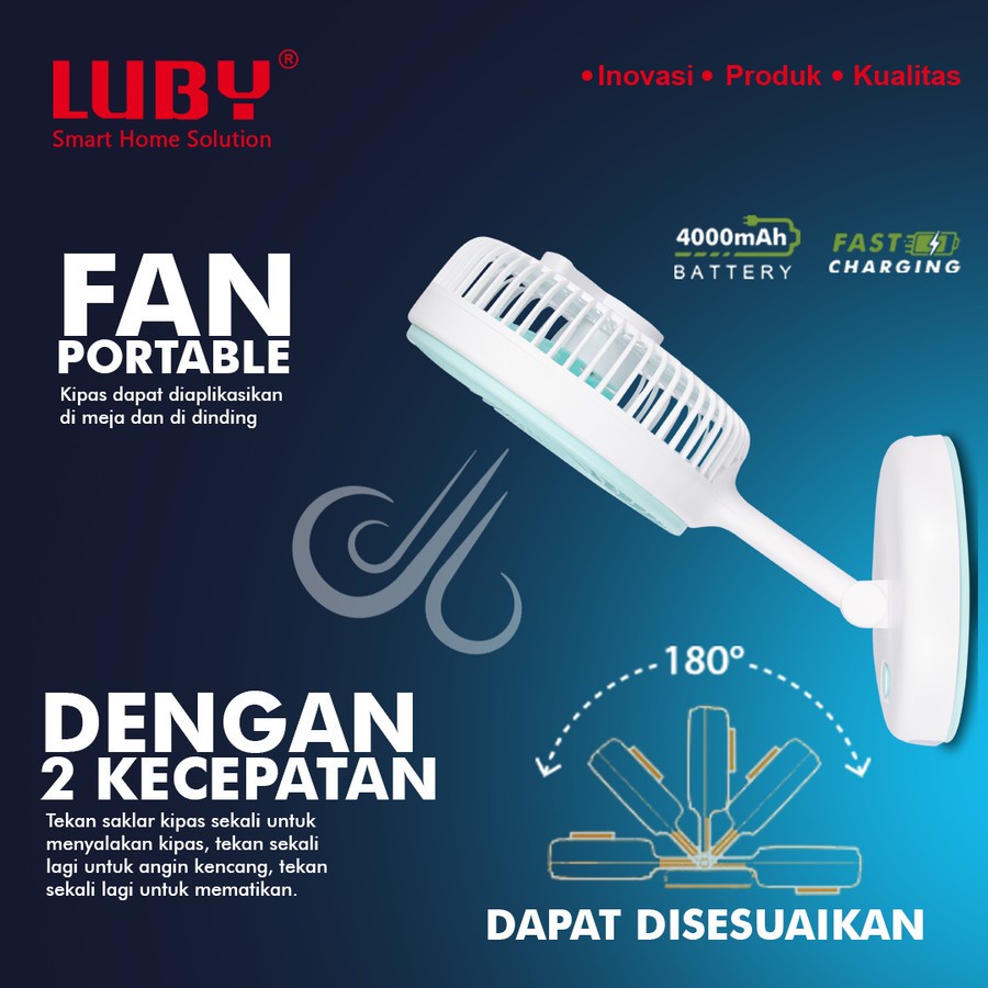 Kipas Angin Darurat Emergency Lamp Mini Fan Table Meja Luby L 695 6 inch Portable 3 1 AC DC Fast Charing LED