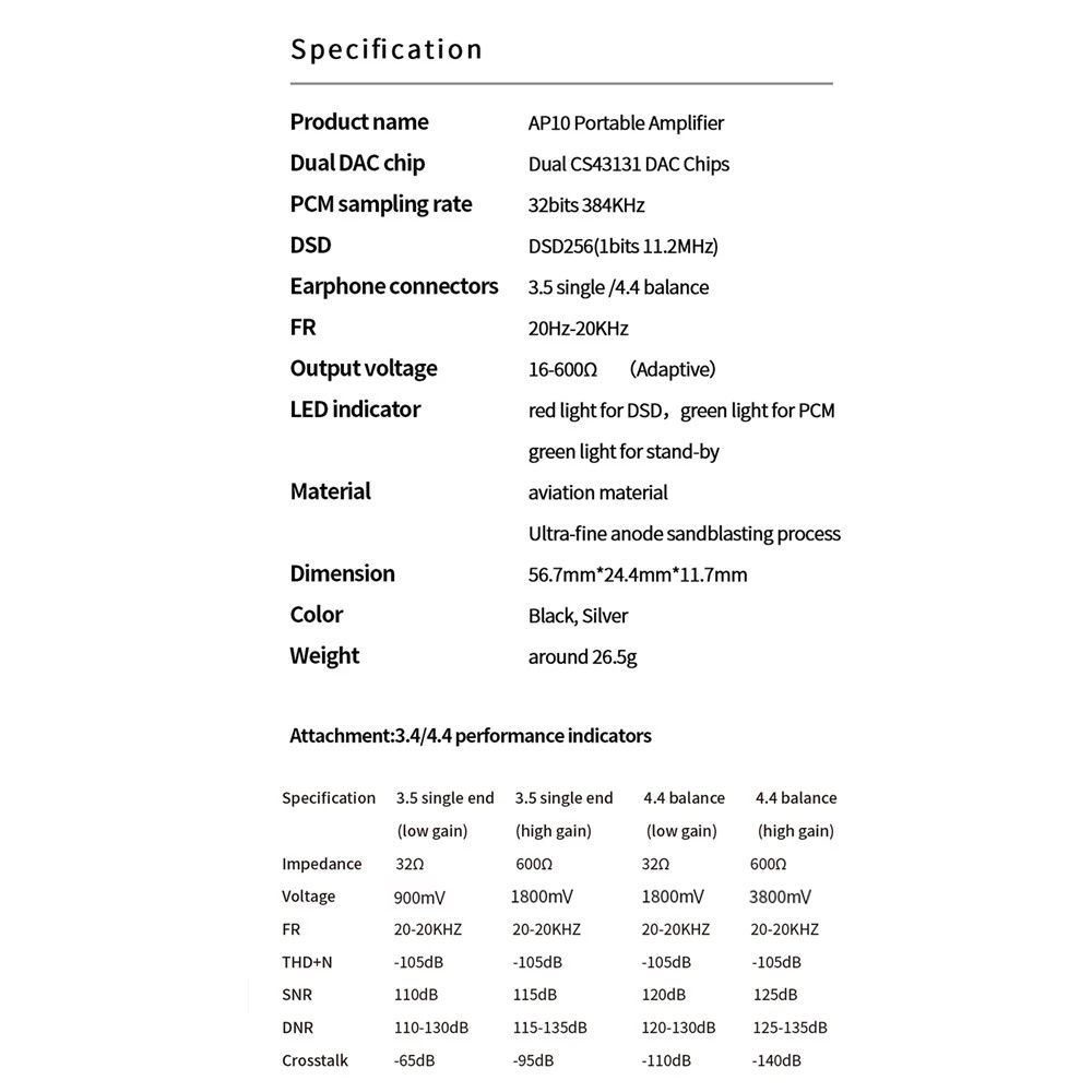 Jcally AP10 Portable DAC Amplifier Dengan Dual CS43131 DAC Chip Phones AMP Mendukung 3.5mm /4.4mm Dual Output 32bit /384kHz DSD256