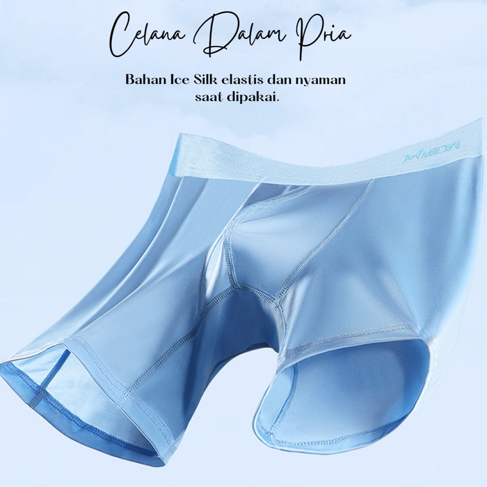 Celana Dalam Boxer Pria MIIOW Ice Silk Solid Colour Model Panjang