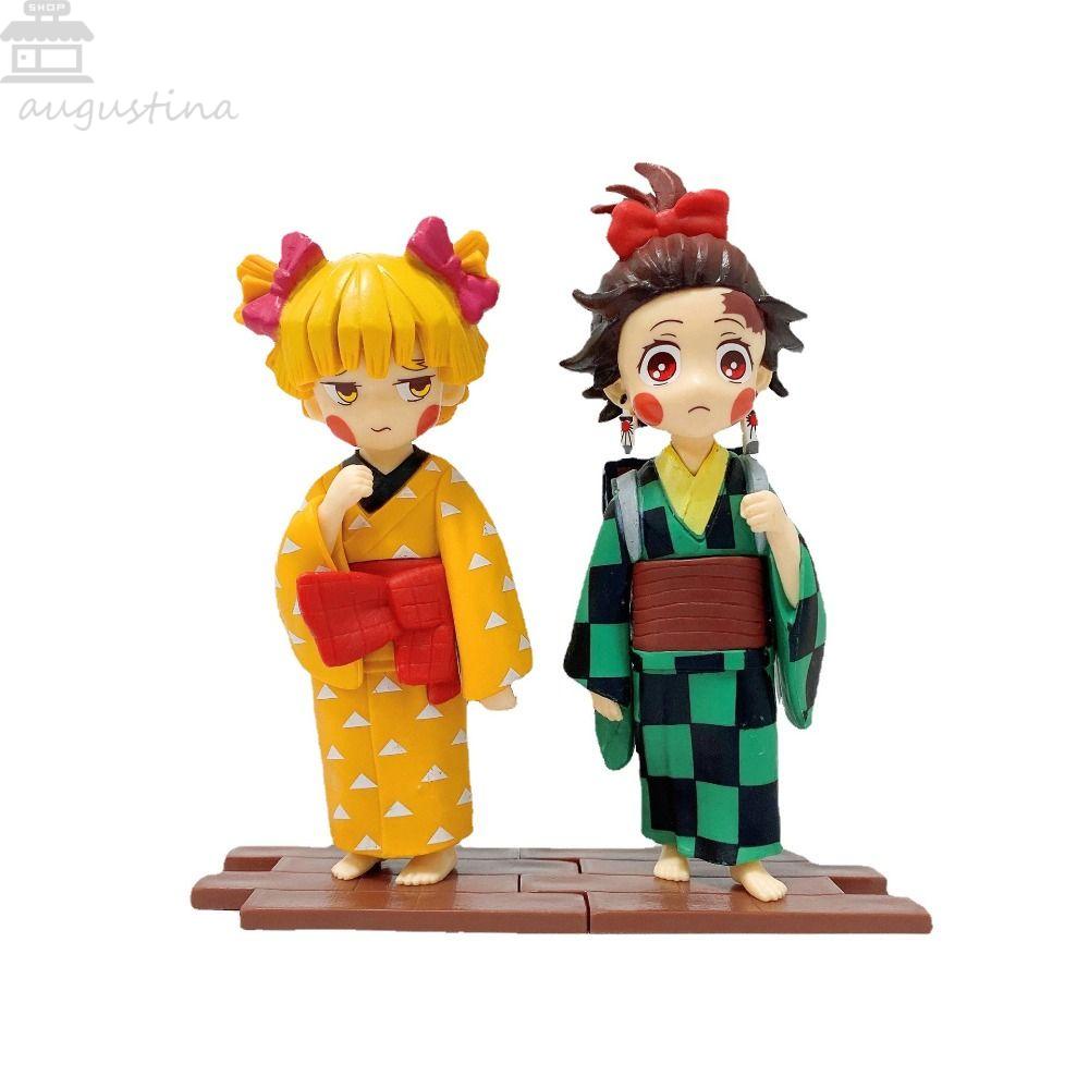 AUGUSTINA Demon Slayer Figure Mainan Kolektor Hadiah Kawaii Anak Hadiah Tanjirou Inosuke Anime Kostum Props Zenitsu Kimetsu no Yaiba Yuukaku-hen PVC Model Mainan