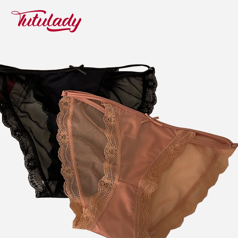 TUTULADY Celana Dalam Wanita Satin Mulus Rembut CD Low Waist Lucu
