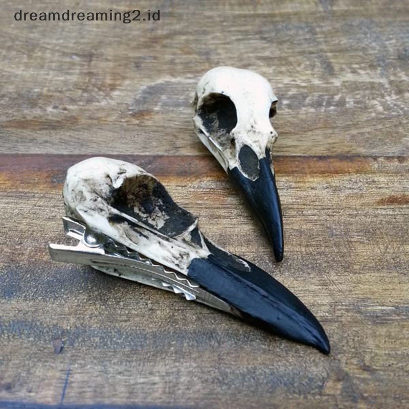(drea) Goth Fashion Simulasi Skeleton Crow Head Jepit Rambut Untuk Wanita Horror Hair Clip //
