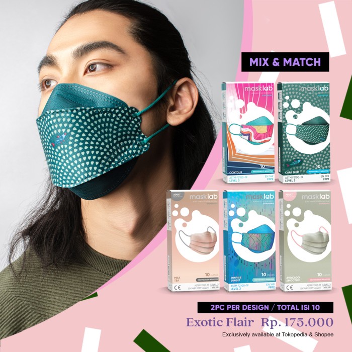 Masker medis KF94 masklab, Korean Style, Exotic Flair, isi 10 pcs