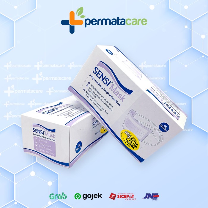Masker Sensi 3Ply Headloop Hijab Double Filter Surgical Mask - 50Pcs - Putih