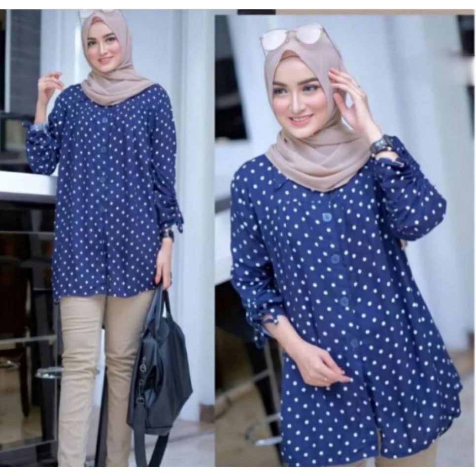 fashion wanita TUNIK POLKADOT TERBARU INDAH MEWAH// TUNIK KANCING POLKADOT import