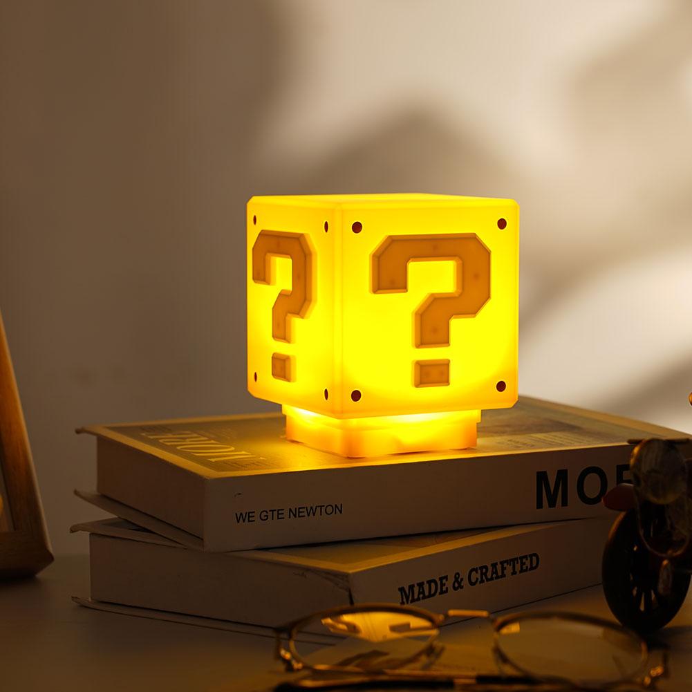 Mario Bros LED Tanda Tanya Sounding USB Charging Light Night Lampu Samping Tempat Tidur 10*10*11cm Meja P7X3