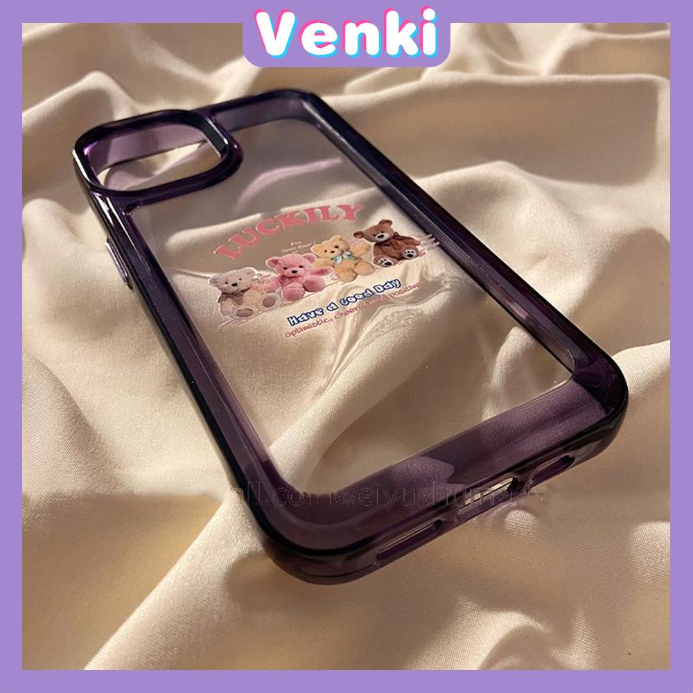 VENKI - Untuk iPhone 11 Case Clear Space Hard Acrylic Case Shockproof Protection Camera Purple Frame Cute Four Bears Kompatibel dengan iPhone 14 13 Pro Max iPhone 12 Pro Max XR 7 8Plus