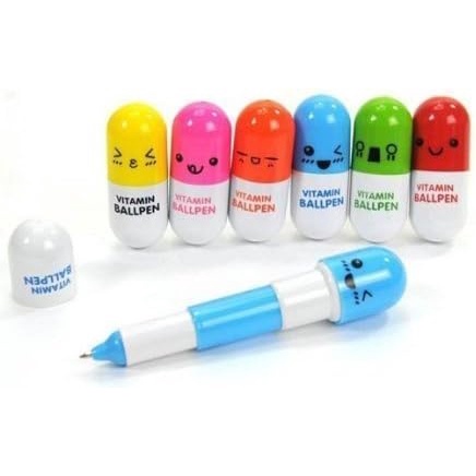 10buah Pil Berbentuk Pulpen Ditarik Bolpen Kartun Lucu Pil Stabilo Pena Wajah Tersenyum Kapsul Pena Perawat Apotek Mini Novelty Ballpoint Pen