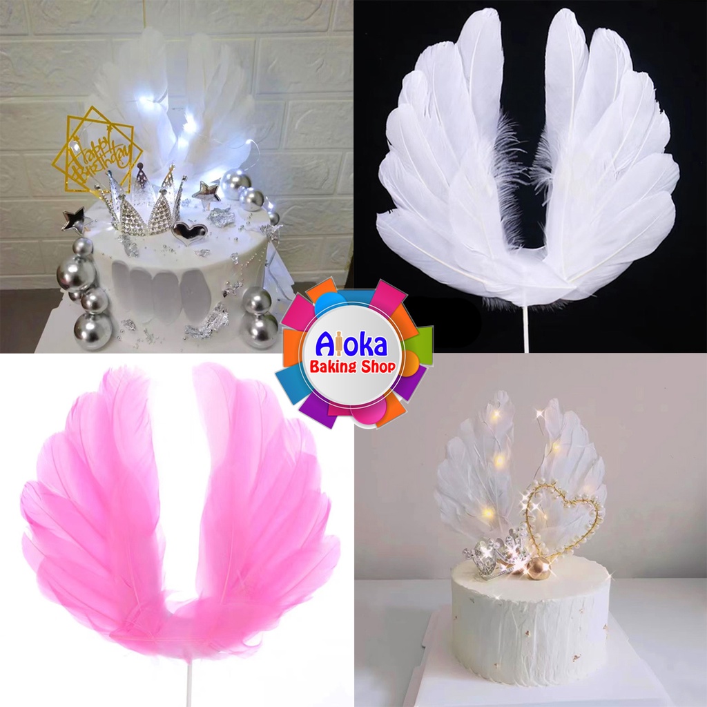 Cake Topper Sayap Bulu Malaikat Untuk Hiasan Kue Ulang Tahun