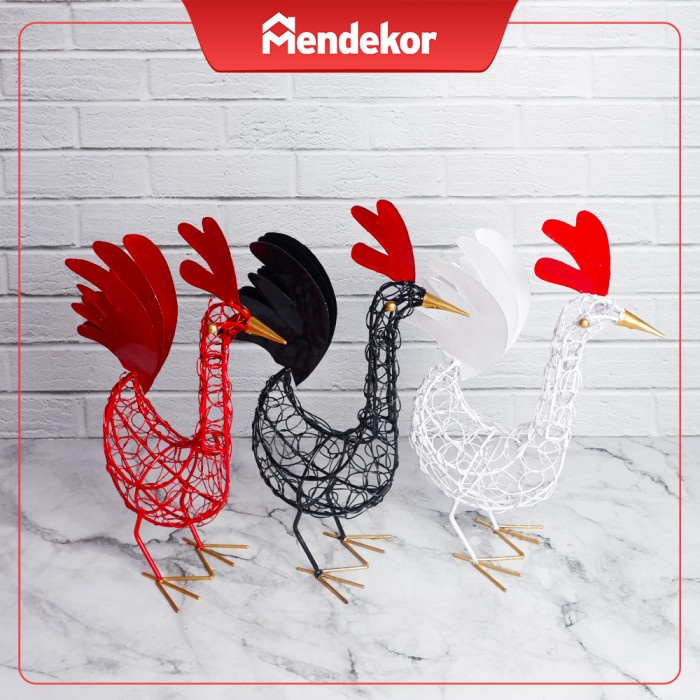 Kilai | hiasan pajangan meja rak patung besi ayam dekorasi kamar lucu - Putih