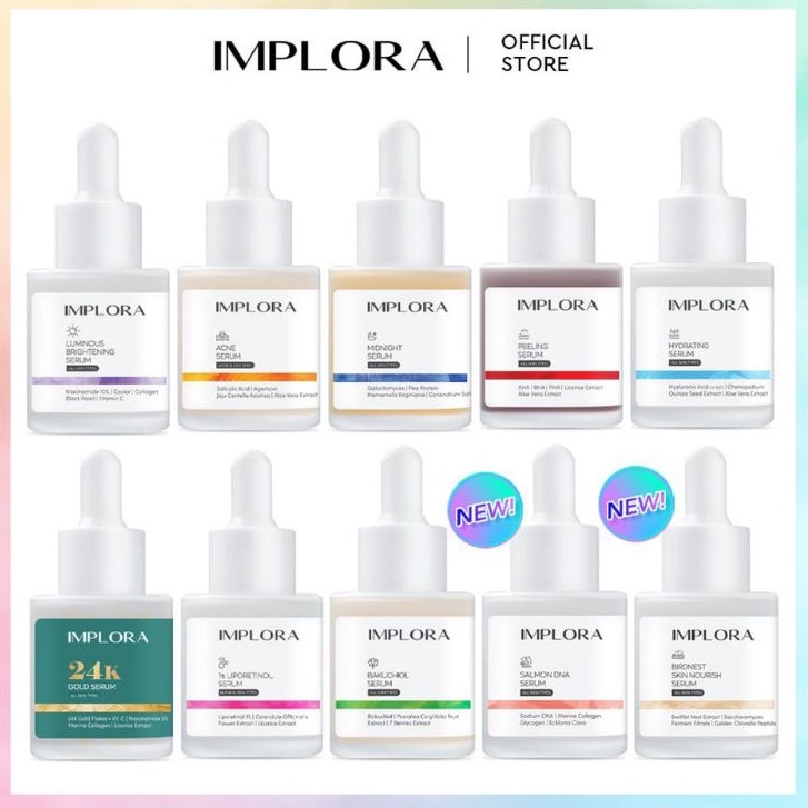 IMPLORA FACE SERUM LUMINOUS BRIGHT SERUM ACNE PEELING MIDNIGHT SERUM WAJAH IMPLORA