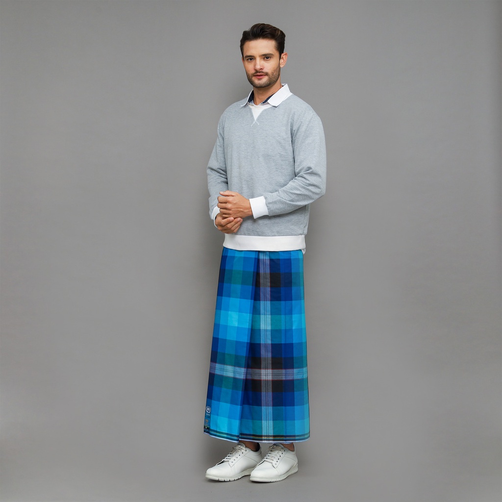 Sarung BHS Classic Gold Kombinasi Tikar Biru Muda