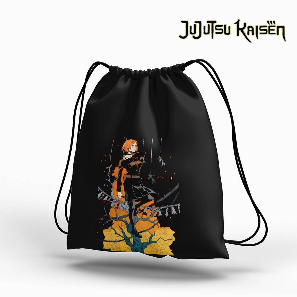 Stringbag Hitam Anime Jujutsu kaisen tas serut canvas blacu premium string bag