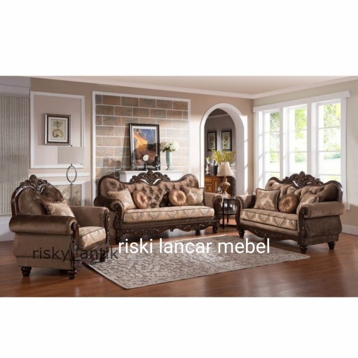 kursi tamu minimalis ukir mewah sofa klasik jati furniture rumah royal Termurah cod redy