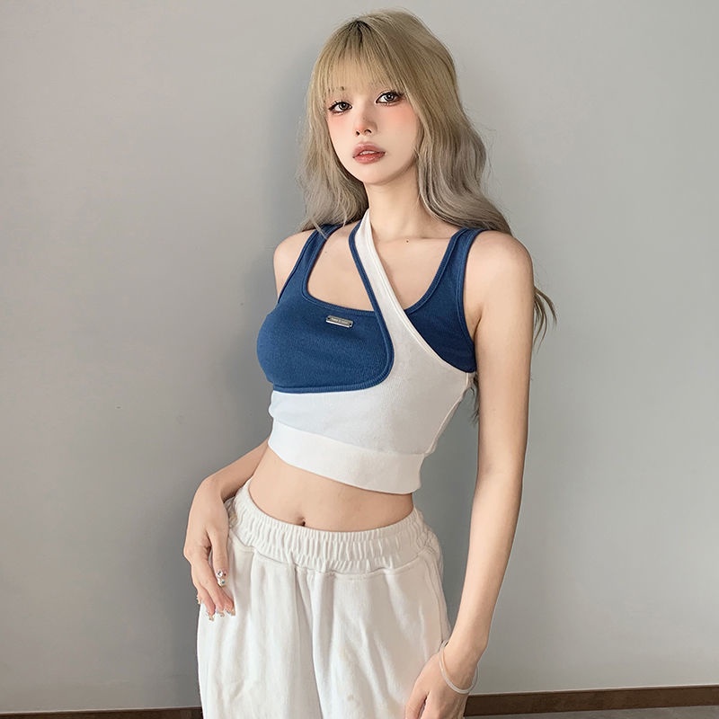 EYESHE Kaos Tanktop Atasan Wanita Vintage Y2k tangtop sexy crop silang dua warna rompi tanks backles