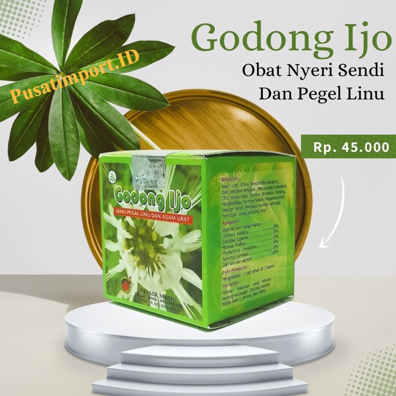 Godong Ijo Kapsul Original 100% | Jamu Pegelinu dan Asam Urat Ampuh -  1 Box