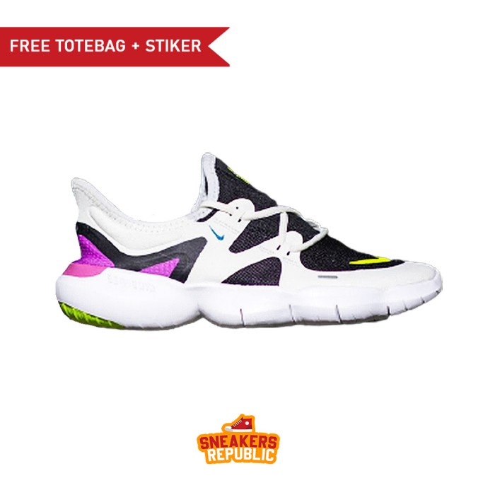 SEPATU NIKE FREE RN 5.0 WHITE BLACK PURPLE SNEAKERS RUNNING ORIGINAL - 37
