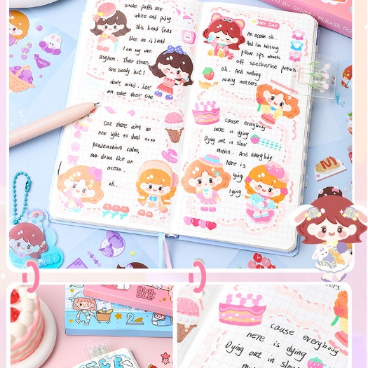 Sticker DIY Aesthetic 200 lembar Waterproof Lembar Sticker Tape Roll Estetik Journal Diary DIY  CASE HP / DIARY / DIY / BUJO /SCRAPBOOK MOMO GIRL STICKER TUMBLER