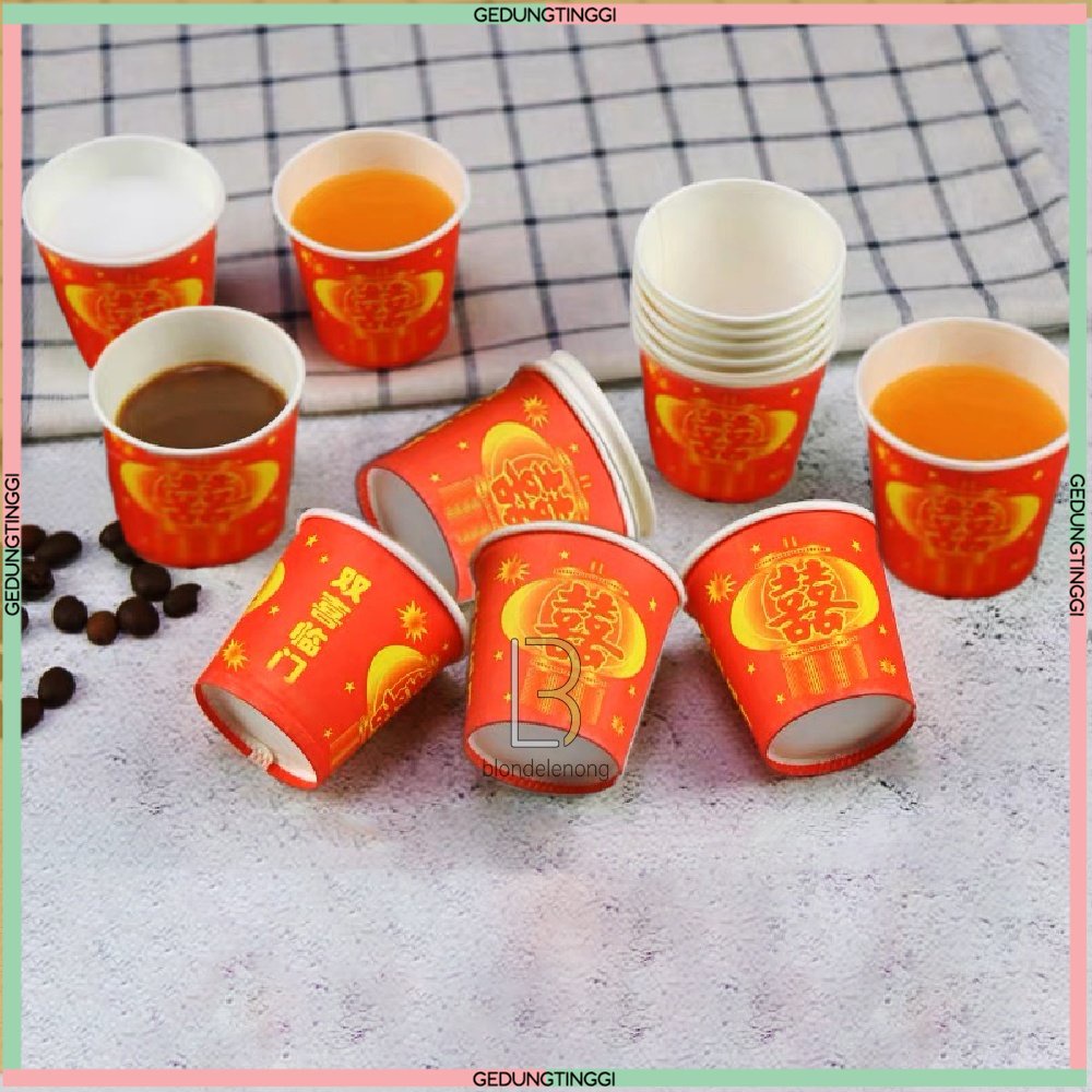 Gelas Mug Tepai Tea Pai Pay Teapay Phangteh Kertas Paper Cup Gift Set Mini Hantaran Lamaran Seserahan Sangjit Shuang Xi Suangxi Nikah Happy Wedding Pernikahan Kawin Kawinan Married Chinesse Souvenir Reusable No Custom Polos Oval 4 8 22 Oz 4oz Sekali Pakai