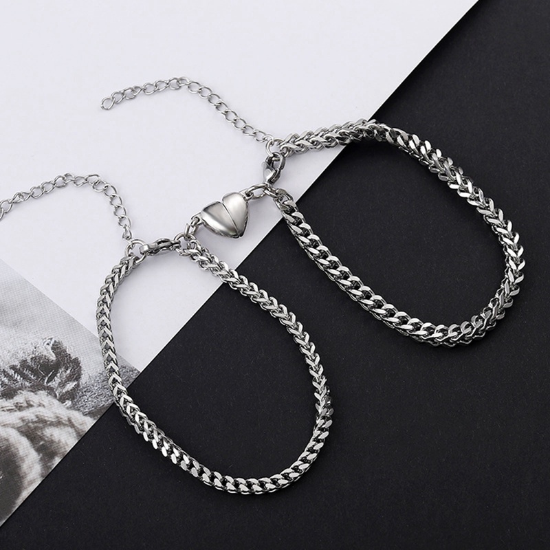 Gelang Magnet Berbentuk Hati Love Lock Gelang Pasangan Simple Stainless Steel Untuk Pria Dan Wanita