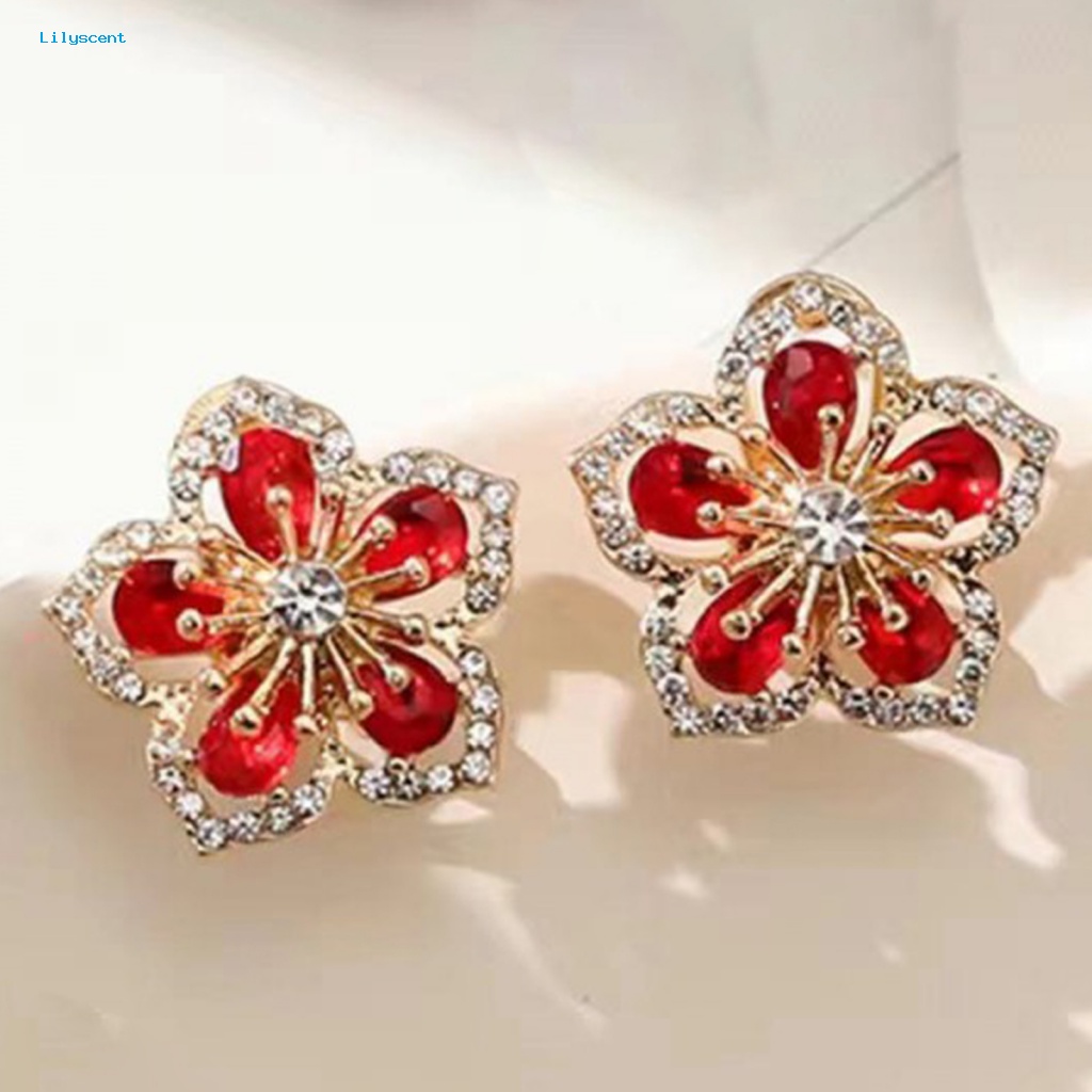 Lilyscent 1pasang Tahan Lama Stud Ear Ring Aksesoris Telinga Bergaya Berlian Imitasi Piercing Ear Stud Indah