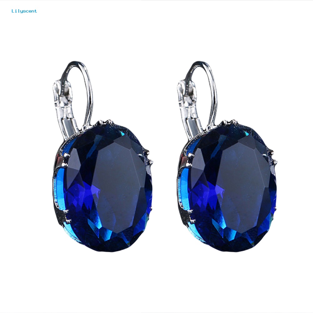 Lilyscent Elegan Wanita Oval Faux Gemstone Hias Menjuntai Leverback Earrings Perhiasan Hadiah