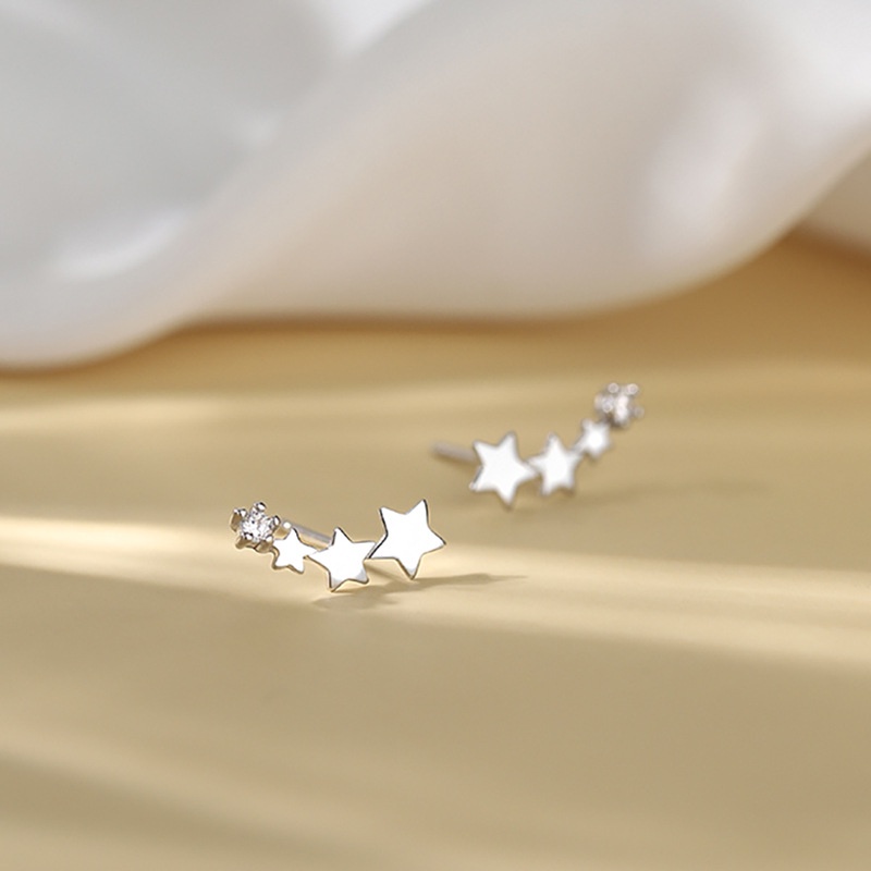 Star Ear Studs Wanita925 Perak Anting Kristal Bintang Minimalis Anting Bermutu Tinggi