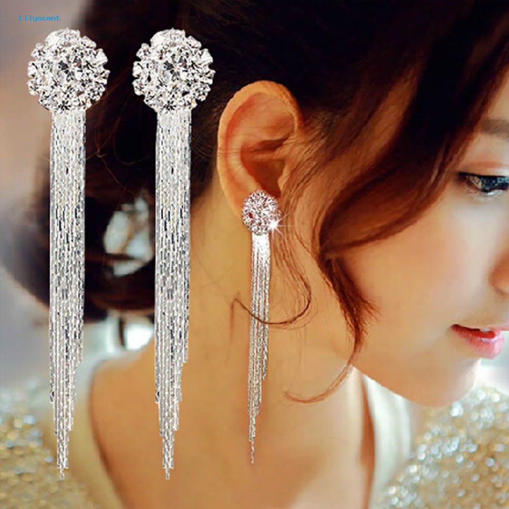 Lilyscent Unik Rumbai Liontin Panjang Menjuntai Statement Wanita Stud Earrings Hadiah Berlian Imitasi