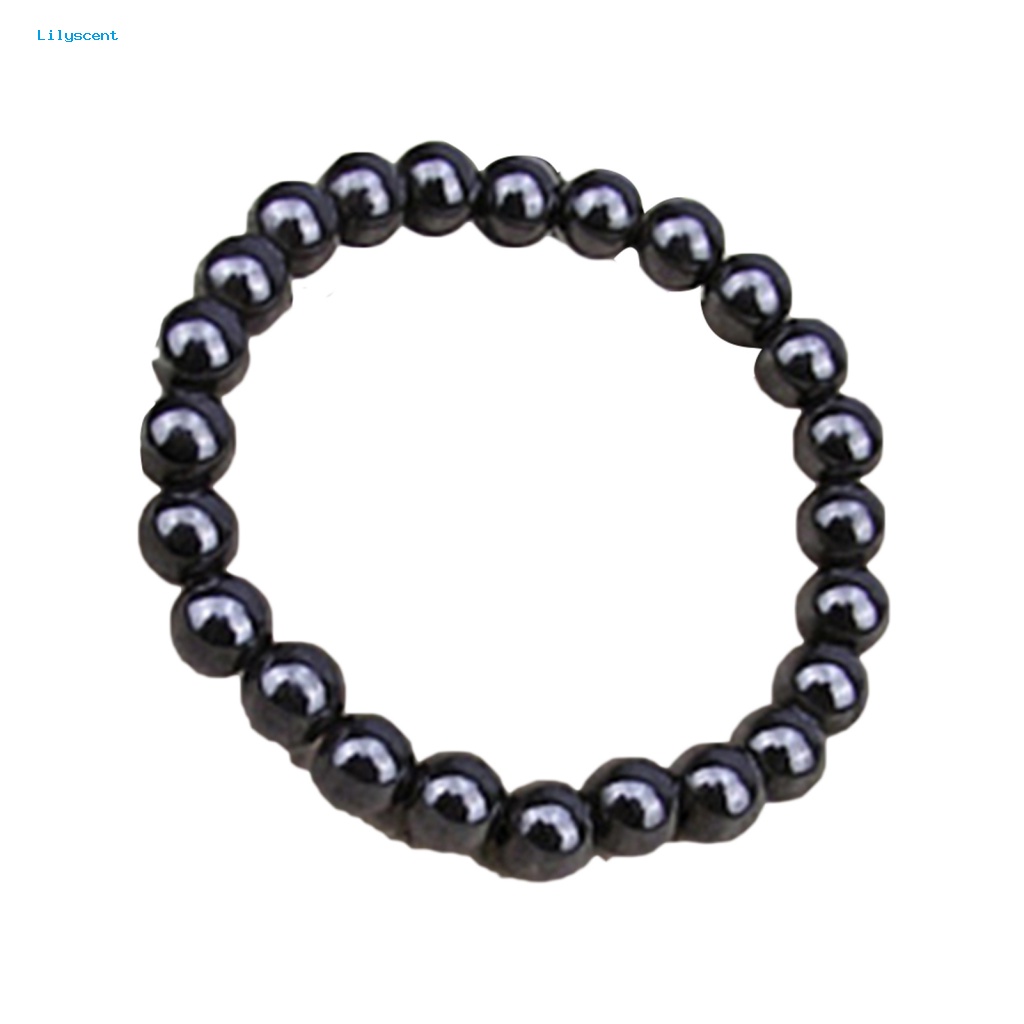 Gelang Batu Magnet Bulat Hitam Lilyscent Fashion Unisex Perawatan Kesehatan Bangle Jewelry