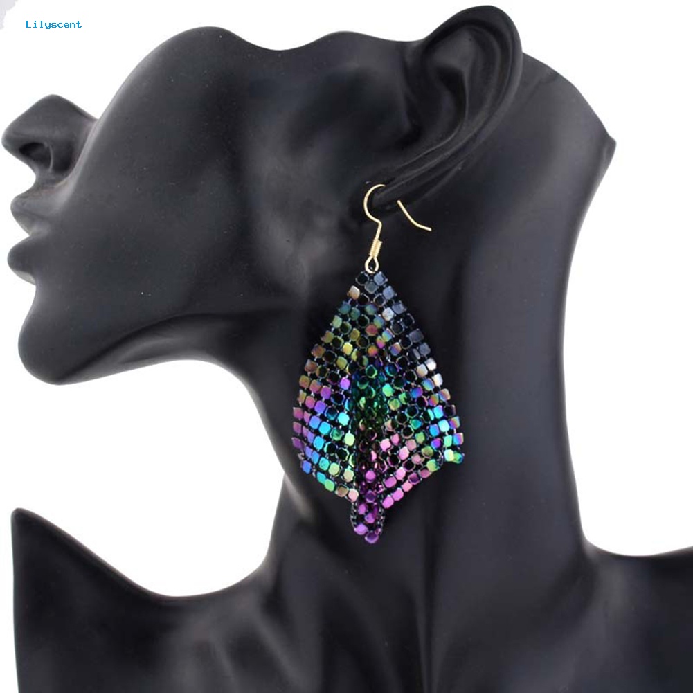 Lilyscent Fashion Wanita Payet Mesh Menjuntai Drop Hook Anting Club Pesta Malam Perhiasan