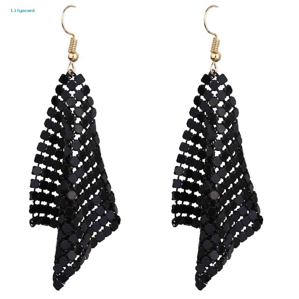 Lilyscent Fashion Wanita Payet Mesh Menjuntai Drop Hook Anting Club Pesta Malam Perhiasan