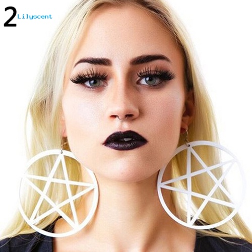 Lilyscent Punk Vintage Besar Berongga Pentacle Bulat Menjuntai Statement Earrings Ear Studs