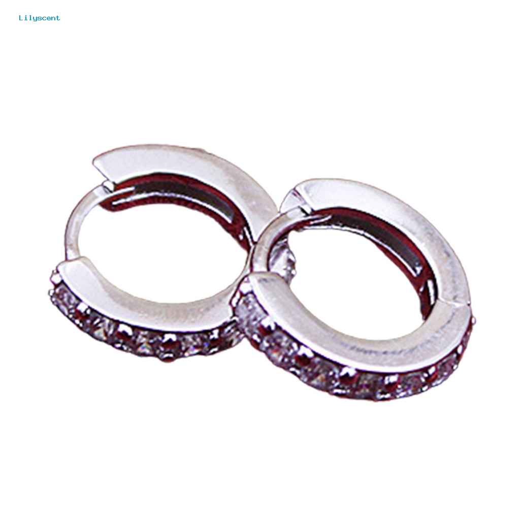 Lilyscent Anting Hoop Tahan Lama Untuk Prom Berlian Imitasi Anting Bulat Baris Tunggal Rhinestones