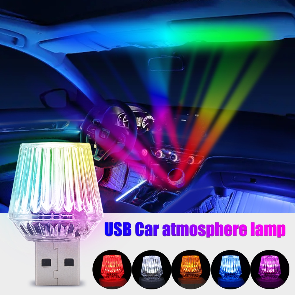 Lampu Kedip Suasana Mobil Mini Plug and Play Bentuk Berlian Warna-Warni USB LED Light Portable Perlengkapan Pencahayaan Interior Mobil Lampu Malam Lampu Sorot Hias