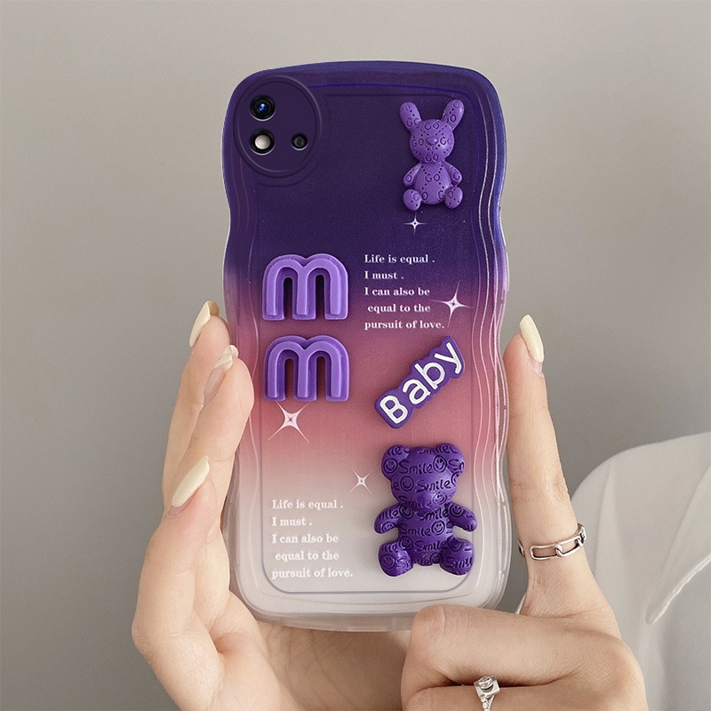 Andyh Casing Ponsel Untuk OPPO Realme C20 C11 2021 Phone Case 3D Alphabet Bear Pelindung Kamera Pelindung Penutup Belakang Couple Case