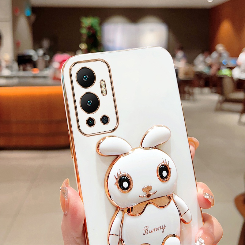 Andyh Case Ponsel Untuk Infinix Hot12X6817B Kartun Lucu Kelinci Kecil Tepi Lurus Soft Shell Mengirim lanyard Silikon