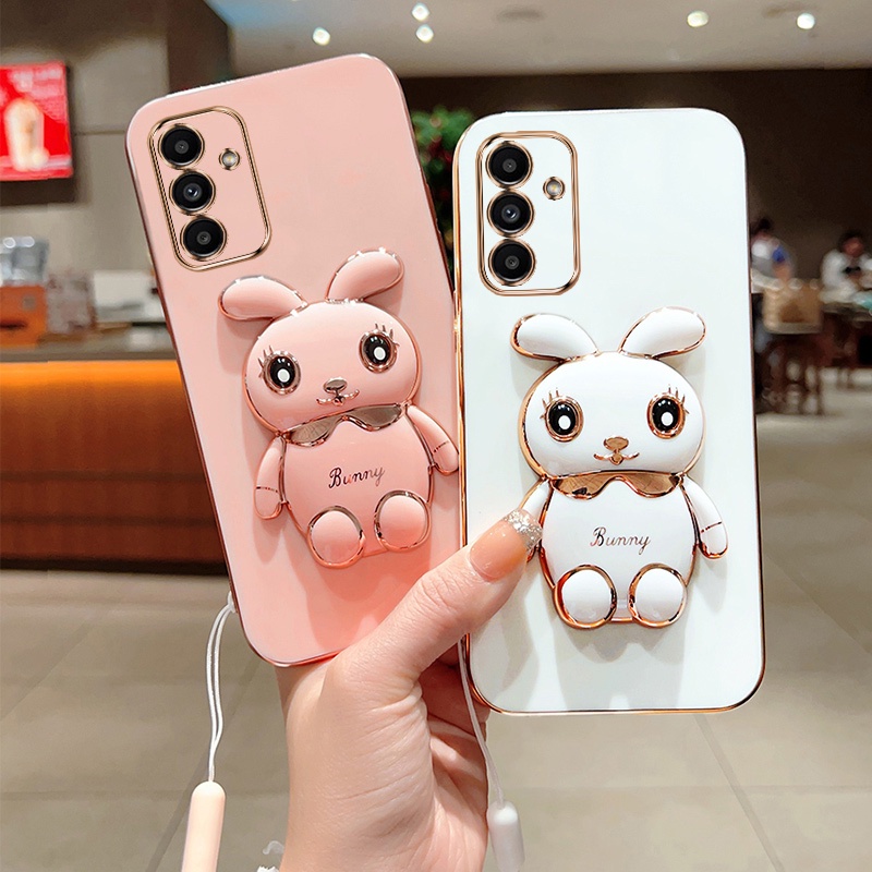 Andyh Case Handphone Untuk Samsung Galaxy A04S A14 A13 4G 5G A23 A33 A53 A73 5G Kartun Lucu Kelinci Kecil Tepi Lurus Soft Shell Mengirim lanyard Silikon