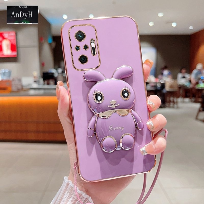 Andyh Case Handphone Untuk Xiaomi Redmi Note10 Pro Max Kartun Lucu Kelinci Kecil Tepi Lurus Shell Lembut Kirim lanyard Silikon