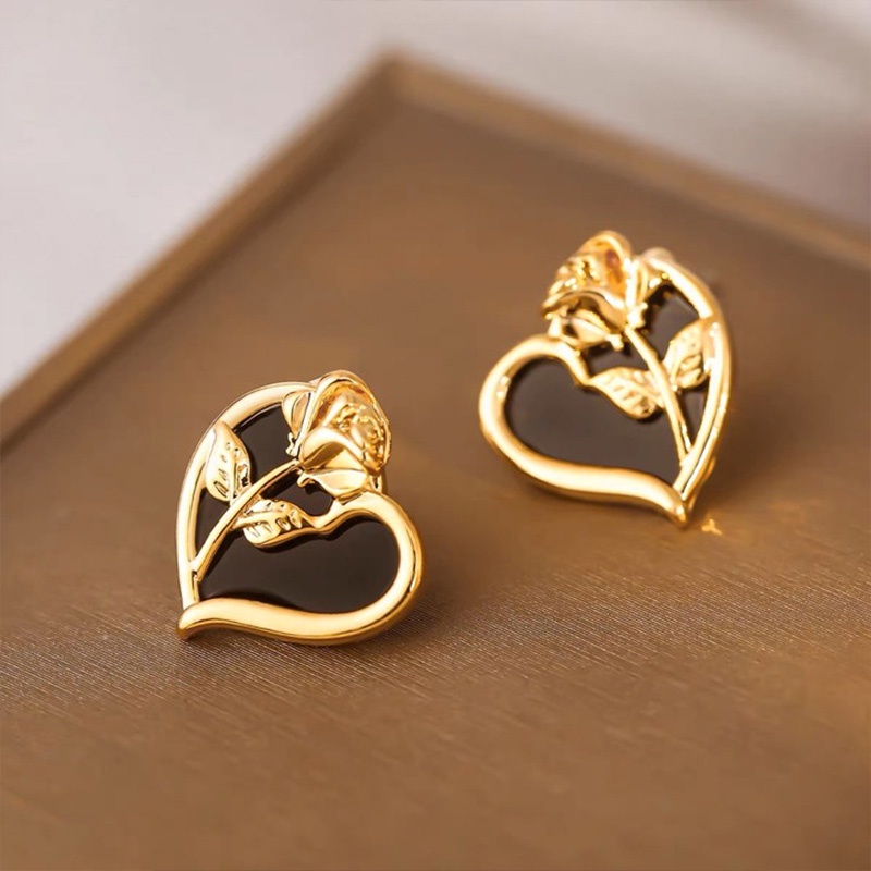 Anting Gaya Perancis Wanita Cinta Bunga Kadar Tinggi S925 Silver Stitch Desain Rasa [Yumna]