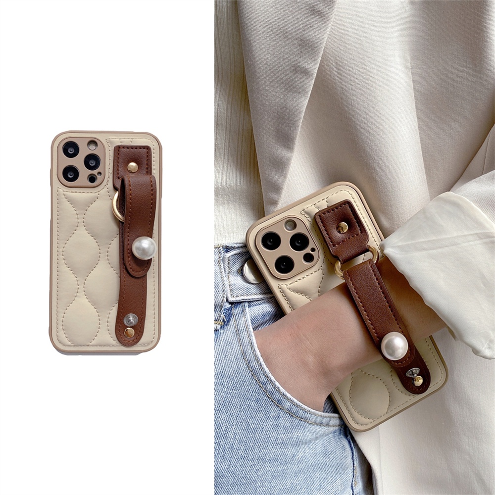 Wrist band Khaki Down Jaket Kamera Pelindung Casing iPhone 14 Pro MAX 11 12 13 Pro MAX The Puffer Case Untuk iPhone XS MAX XR Lembut Shockproof Cover