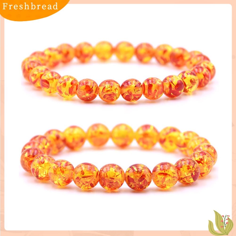 &lt; Freshbread &gt; 8mm/10mm Gelang Manik-Manik Bulat Batu Amber Buatan Pria Wanita Stretch Bangle